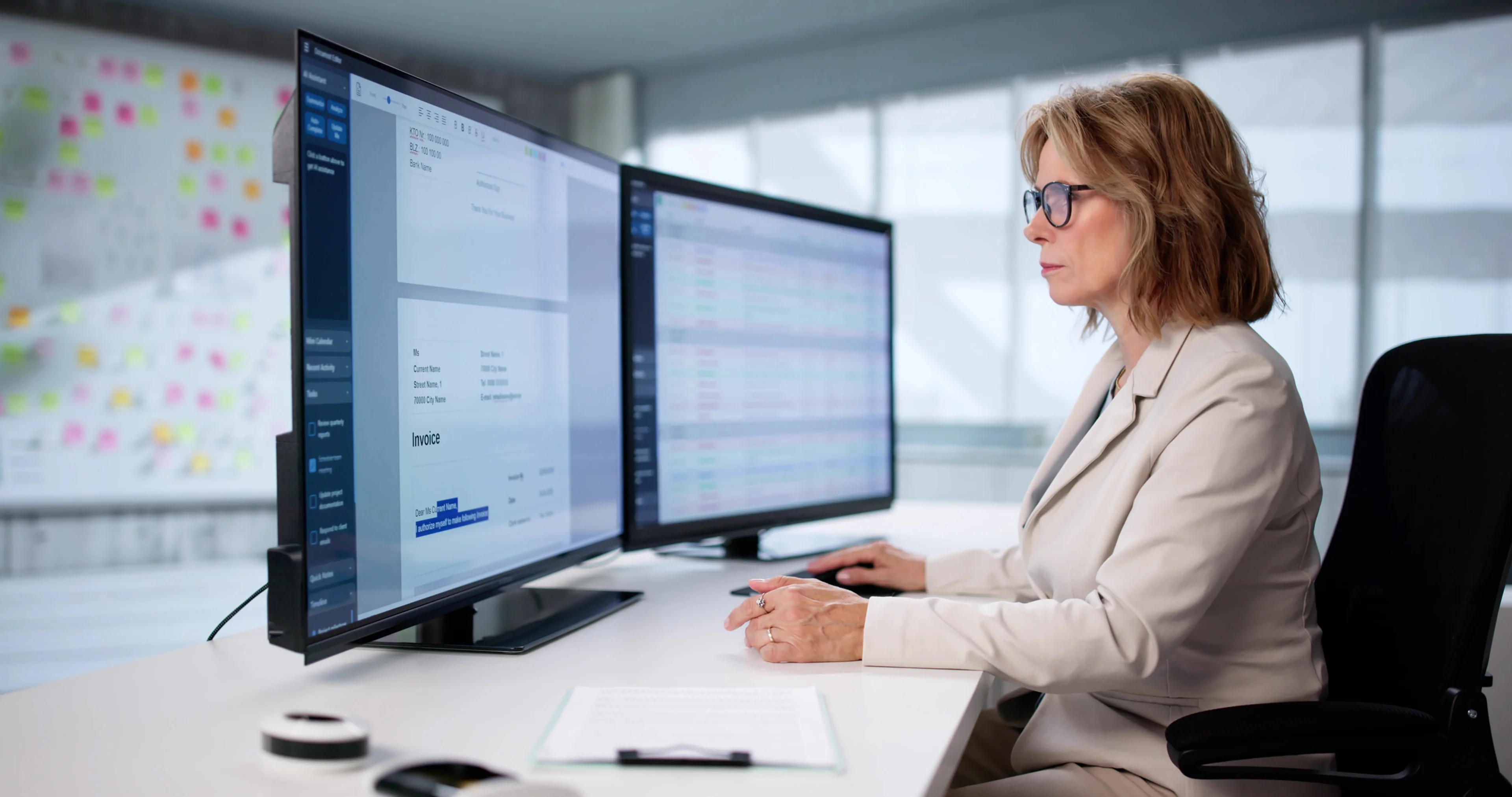 business woman reviewing reports